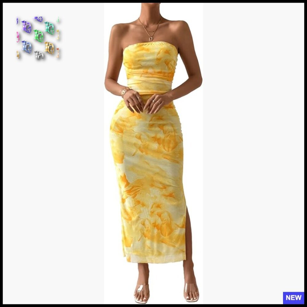 Strapless Maxi Bodycon Dress Floral Print Summer Chic Elegant Party Wear